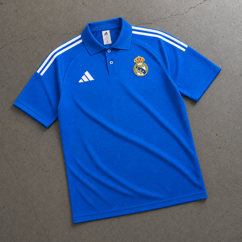 REAL MADRID AZURE BLUE HERITAGE POLO SHIRT JERSEY