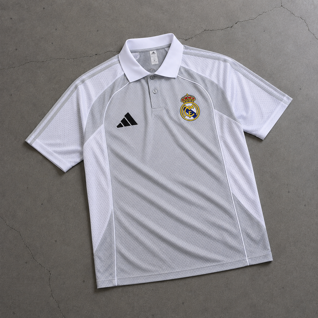 REAL MADRID HEATHER GREY HERITAGE POLO SHIRT JERSEY