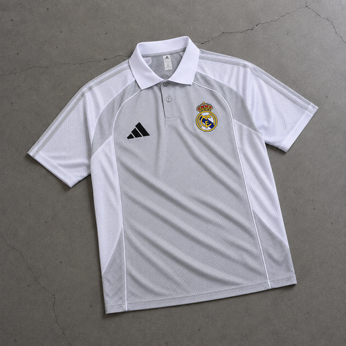 REAL MADRID HEATHER GREY HERITAGE POLO SHIRT JERSEY