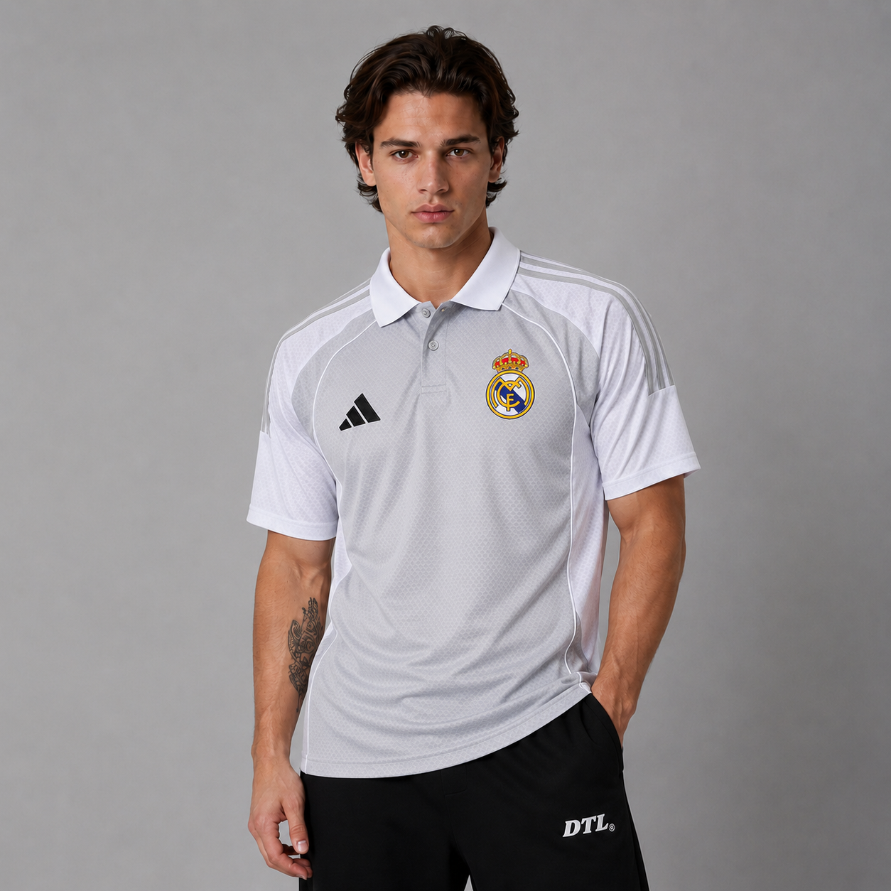 REAL MADRID HEATHER GREY HERITAGE POLO SHIRT JERSEY